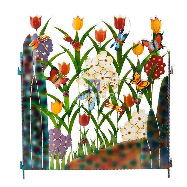 Skanto | Fargerik Hagegjerde Dekorasjon med Blomster og Sommerfugler – Metallgjerde for Hage og Terrasse