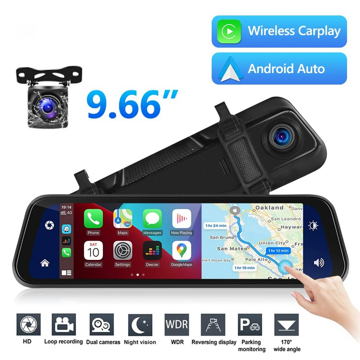 Skanto | VisionMirror Pro – Ultra HD Speil Dash Cam med Trådløs CarPlay & Android Auto
