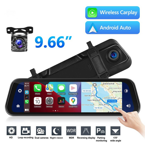 Skanto | VisionMirror Pro – Ultra HD Speil Dash Cam med Trådløs CarPlay & Android Auto