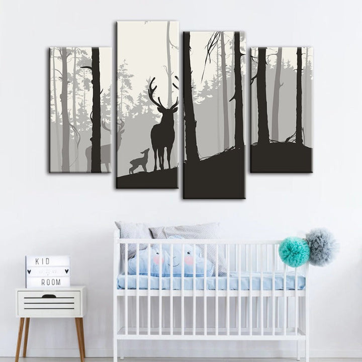 4 styk Silhouette Hjerte Familie - Lerret Veggkunst Maleri | Skanto