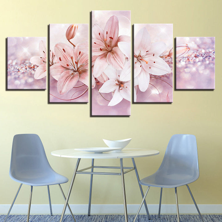 Glitrende Myke Rosa Blomster 5 Stykker - Lærred Veggkunst Maleri