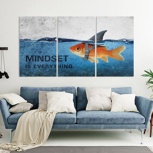 3Pcs Abstrakt Blå Gullfisk Hai Plakater Lærret Maling | Skanto