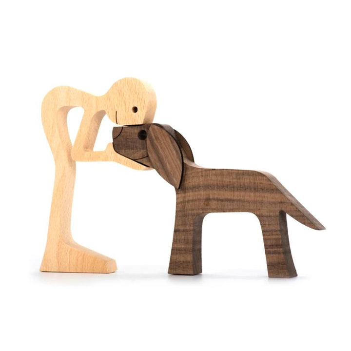 Pet Lover Gaver Tre Skulptur Familie & Valp Tre Håndverk Bord Ornamenter | Skanto
