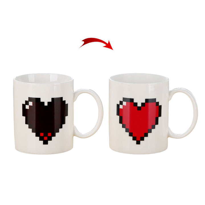 Pixel Heart Magic Varmefølsom Fargeendrende Keramisk Kaffekopp | Skanto