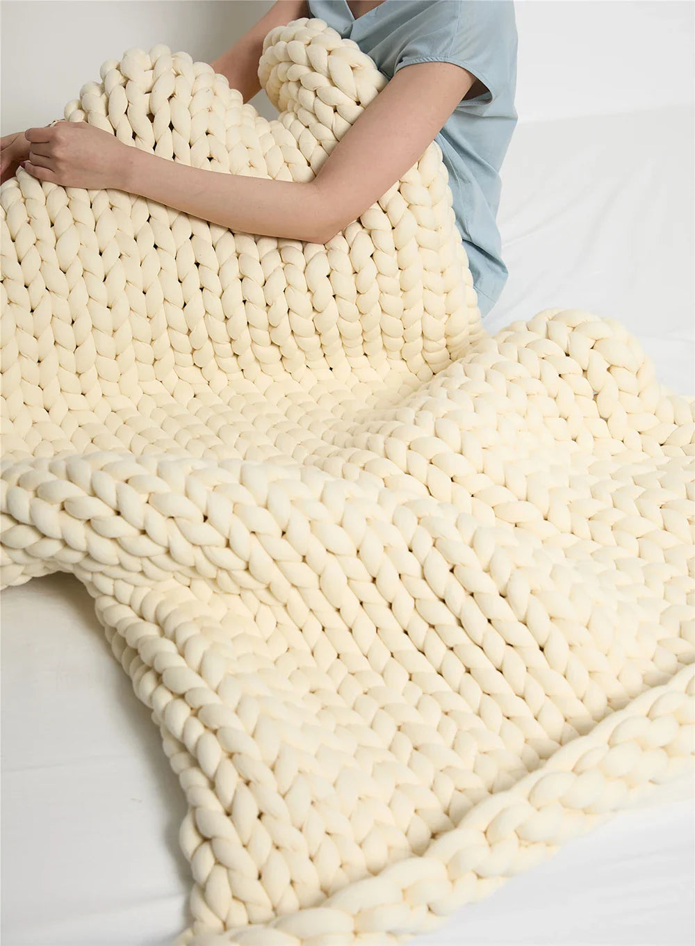 Chunky Knit Throw Håndlaget Vektet Teppe - SUPER KOSY & BEROLIGENDE TEPPE Skanto
