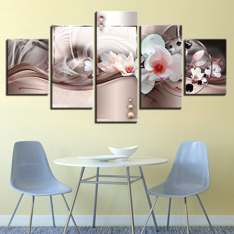 5 pc. Rose Gold Background White Flower - Canvas Wall Art Painting | Skanto
