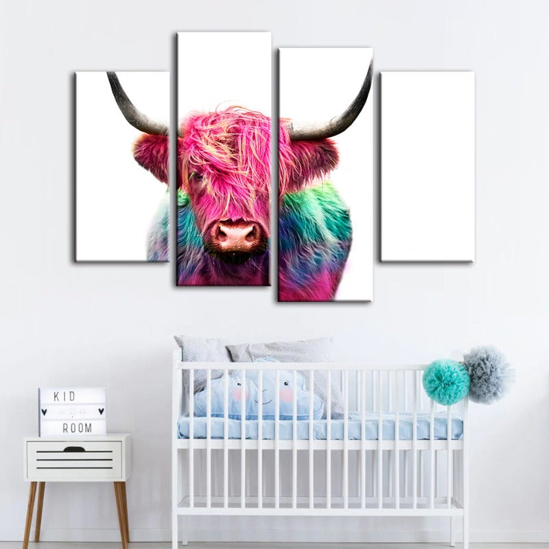 4-Piece Colorful Pink Cow Canvas Wall Art Painting | Skanto