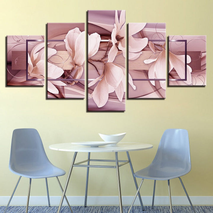 5-Piece Light Pink Floral Canvas Wall Art Painting | Skanto