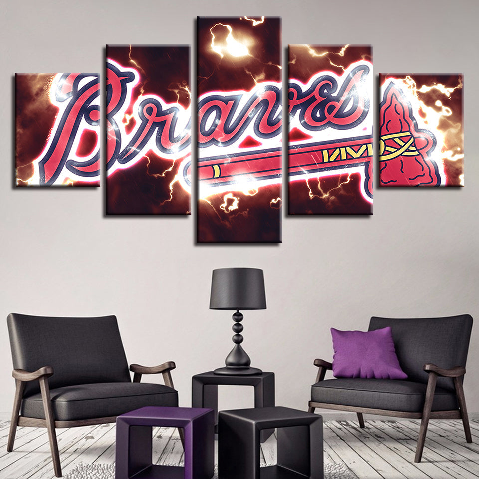 Dynamisk Braves-logo 5-delt - lerret veggkunst maling