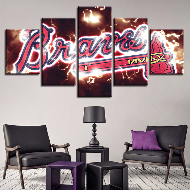 Dynamisk Braves-logo 5-delt - lerret veggkunst maling