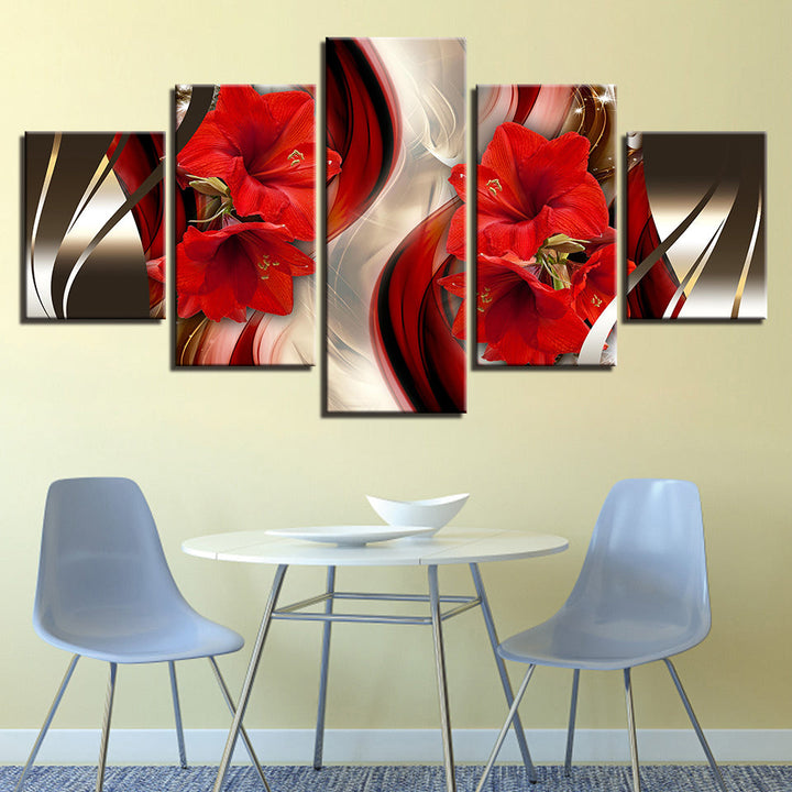 Fantastisk lerretsbilde i 5 deler med rød amaryllis
