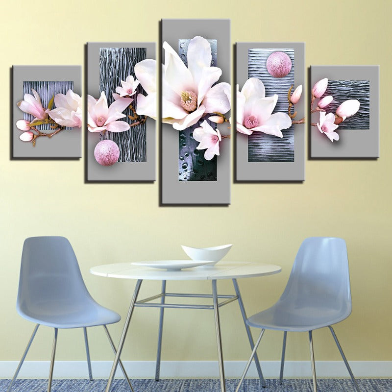 5 stk Blå Tre Bakgrunn Rosa Farge Blomst - Lerret Vegg Kunst Maling | Skanto