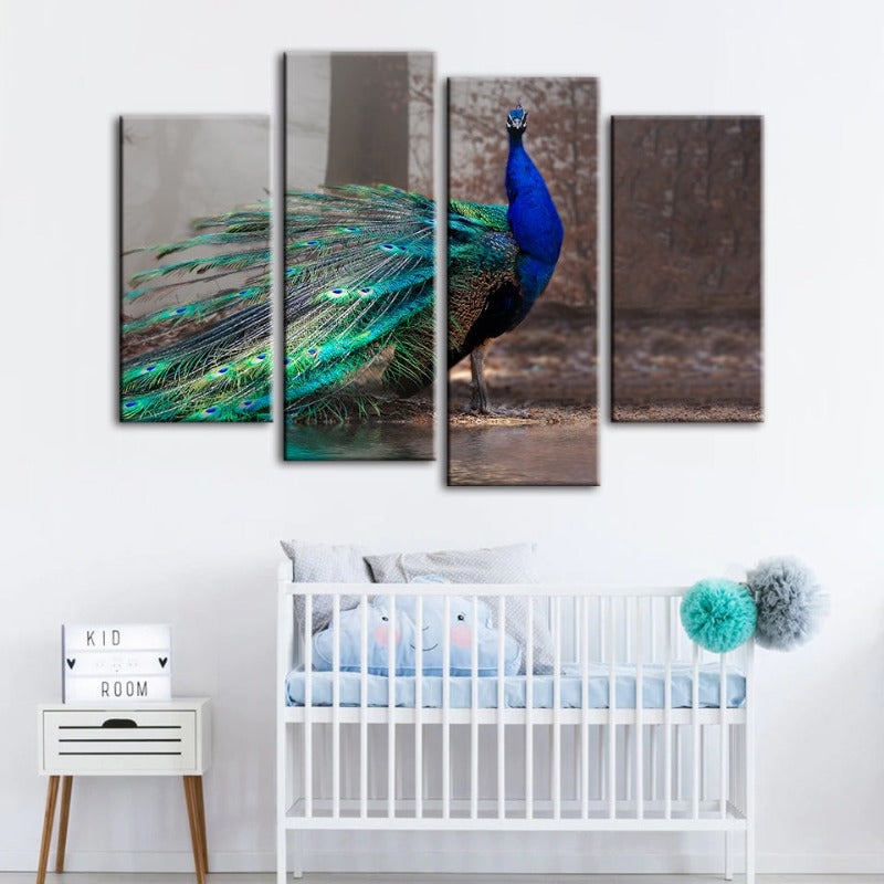 4-Piece Vibrant Peacock by the Pond - Canvas Wall Art Painting | Skanto