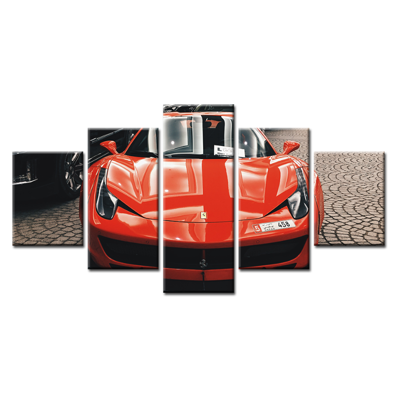 5-Piece Front View Red Classic Car - Canvas Wall Art Painting | Skanto