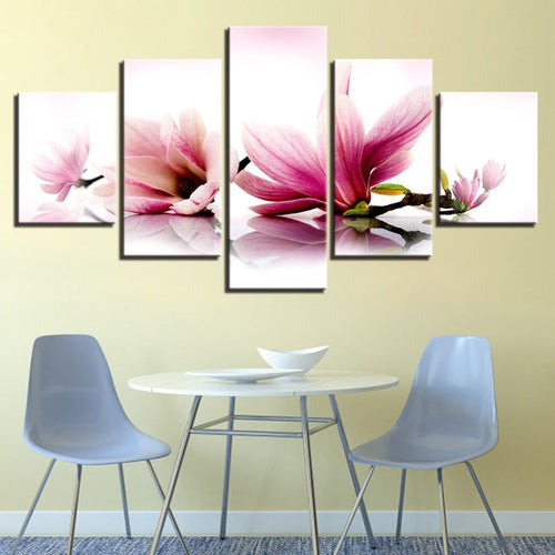 5 stk Hvit Rosa Ombre Blomst - Lerret Veggkunst Maleri | Skanto