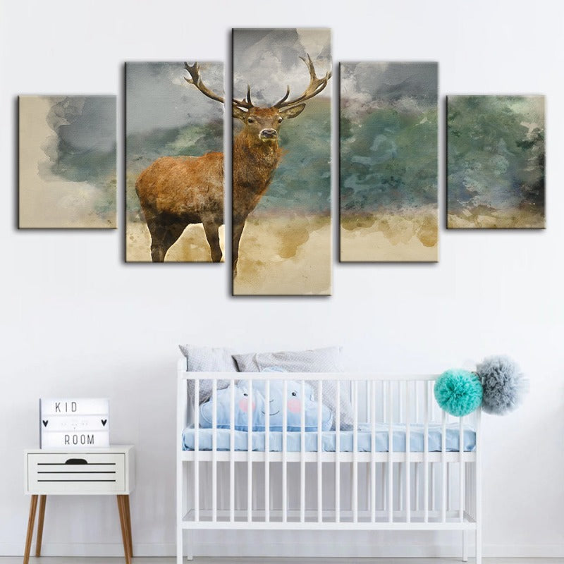5-delt Aquarell-nivåer Reinsdyr - Lerret Vegkunst Maleri | Skanto
