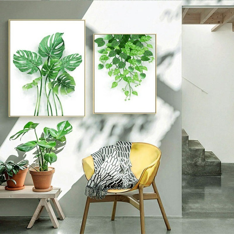 Nordic Green Refresh Minimalistiske Blader - Lerretsbilde