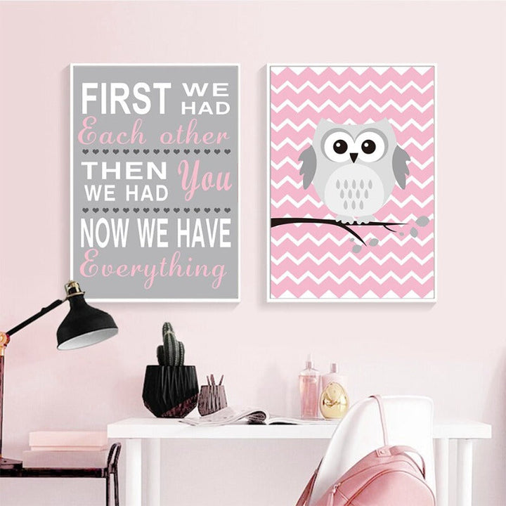 Baby Pink Eule - Lerret Veggkunst Maleri | Skanto