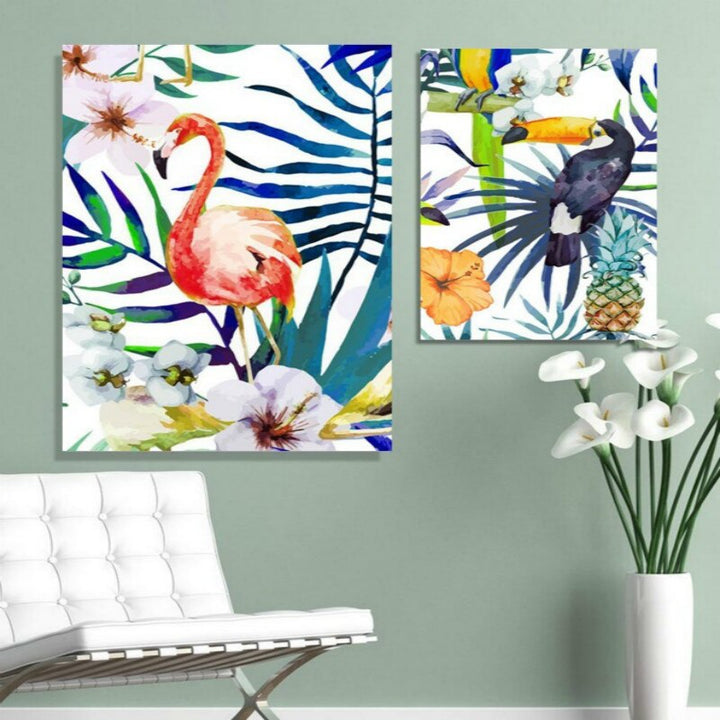 Fargerike blader blomster - lerret veggkunst maleri | Skanto