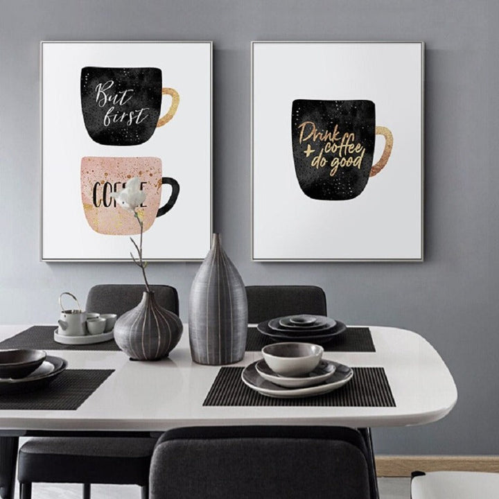 Drikk kaffe gjør godt - lerret veggkunst maleri