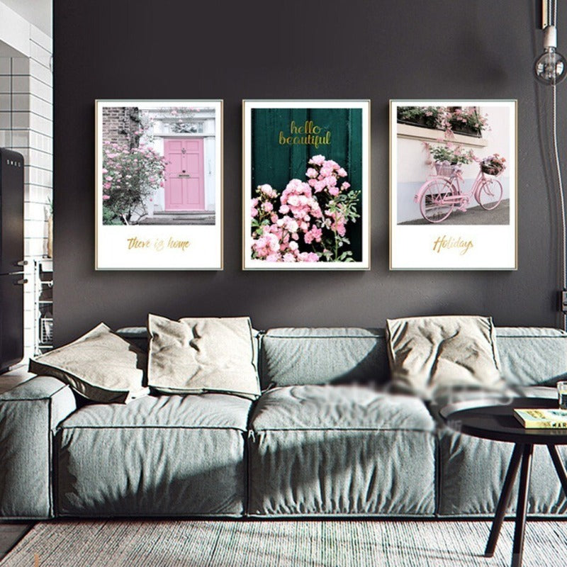 Moderne rosa florale, vakre landlige plakattrykk - lerretsbilder