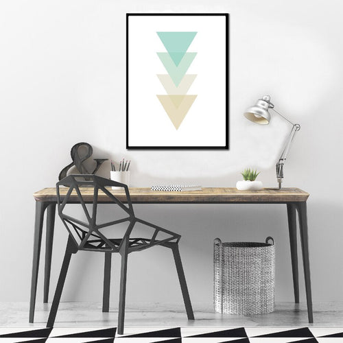 Abstract Mint Geometric Triangles Canvas Wall Art Painting | Skanto