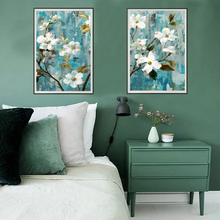 Apple White Flower Art - Canvas Wall Painting | Skanto
