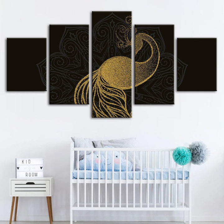 5-Piece Abstract Golden Mandala Peacock Canvas Wall Art Painting | Skanto