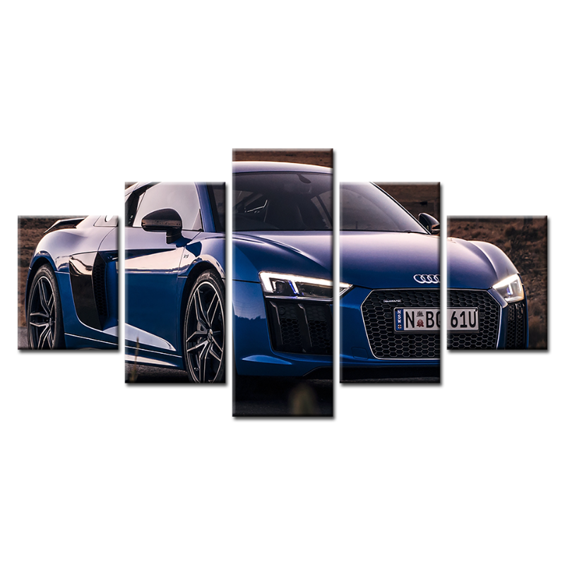 5-Piece Close Up Blue Metallic Car - Canvas Wall Art Painting | Skanto