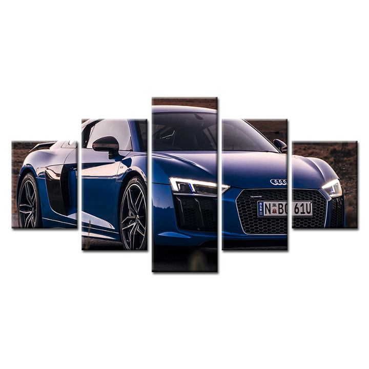 5-Piece Close Up Blue Metallic Car - Canvas Wall Art Painting | Skanto