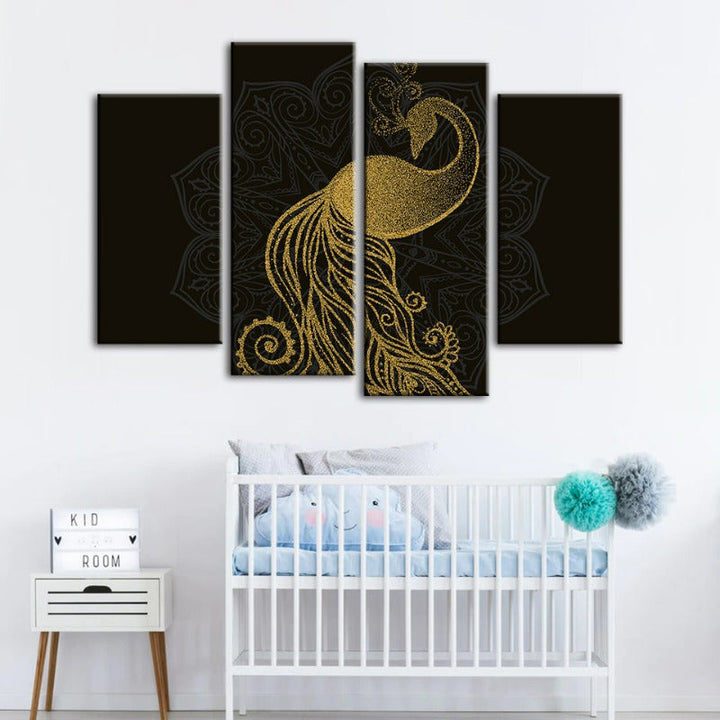 Abstract Golden Peacock Mandala Canvas Wall Art Painting 4 Pieces | Skanto