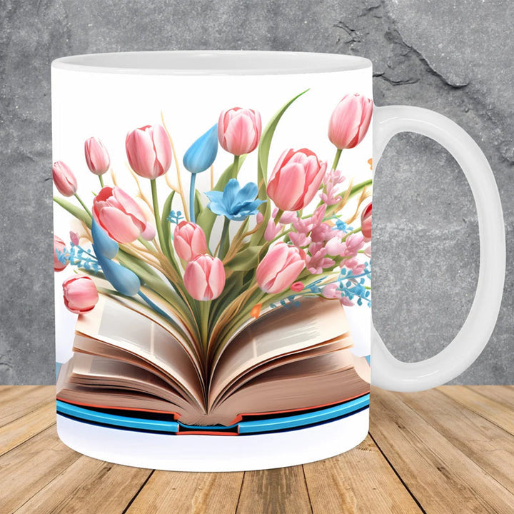 3D Kunstnerisk Vakker Floral Bøker Kaffe Krus - Bokelsker Gave | Skanto