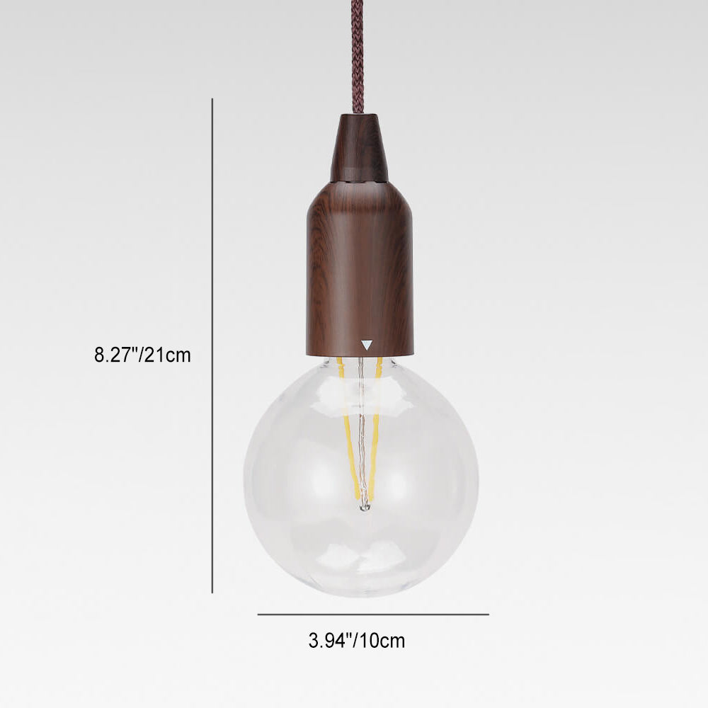 Retro bærbar, vanntett, rund trekjeglelampe med batteri og USB-tilkobling, 1 lyspære, ideell for camping og utendørsaktiviteter