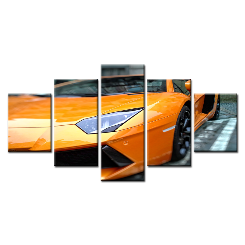 5-Piece Close-Up Yellow Classic Car Canvas Wall Art Painting | Skanto