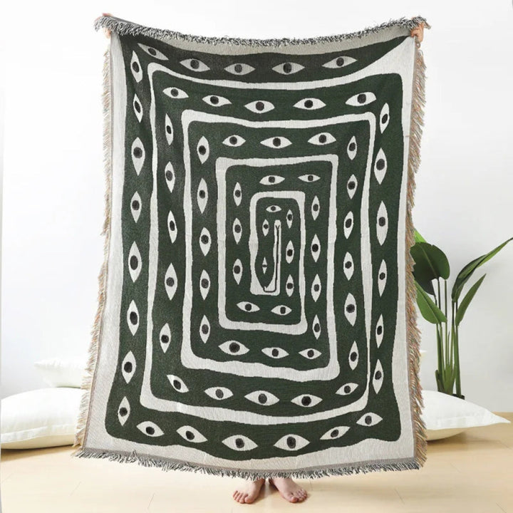 Bomull Snake Labyrint Kastet teppe – Vendbar design | Skanto