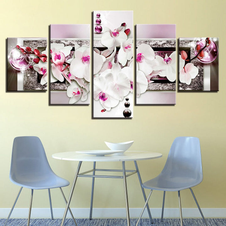 5 stk Pink Glow Hue Hvit Blomst - Lerret Veggkunst Maleri | Skanto