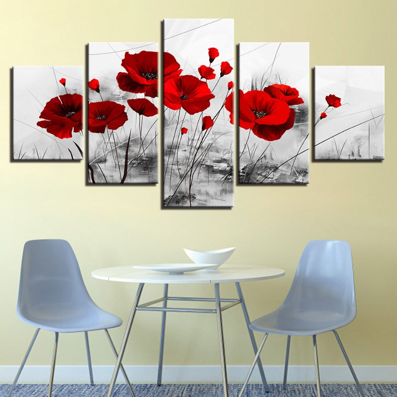 5-Piece Red Flower on White Background Canvas Print | Skanto