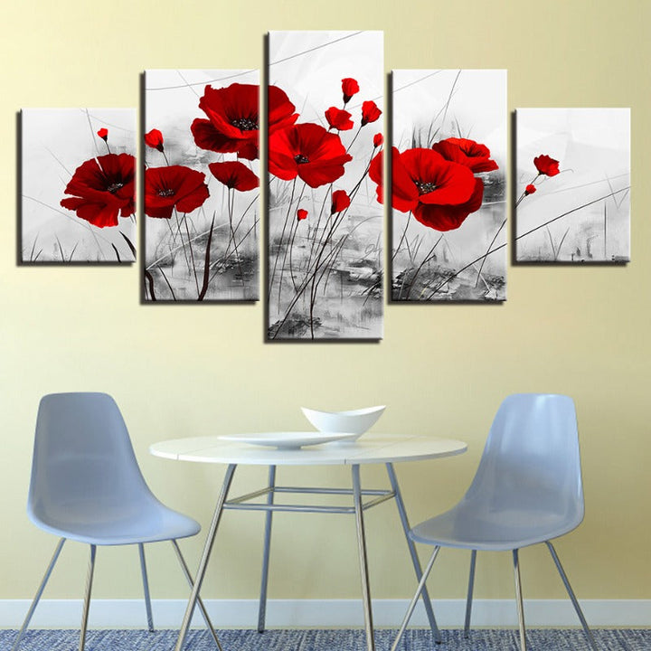5-Piece Red Flower on White Background Canvas Print | Skanto