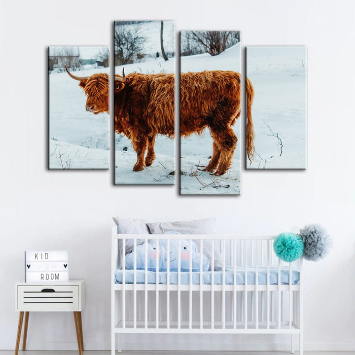 4-Piece Curly Cow Canvas Wall Art Painting | Skanto