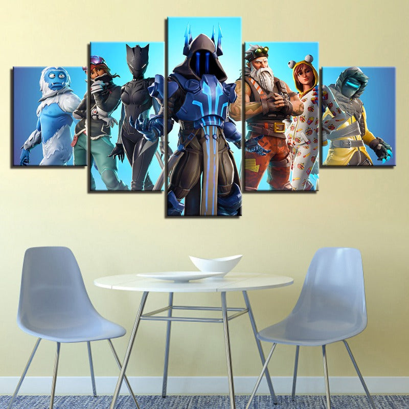 Fortnite Battlegrounds: 5-delt lerret veggkunstsett - Vanntett, UV-beskyttet, høyoppløselige trykk
