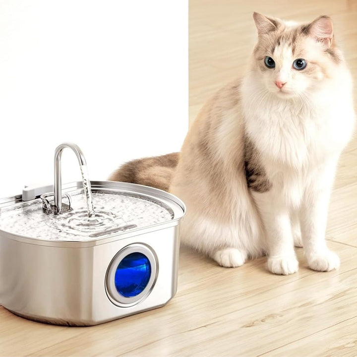 Skanto | Felindra Katte Drikkefontene Laget av Rustfritt Stål | Strømmende Vann for Bedre Hydrering | Stille & Hygienisk | 2,5 L Kapasitet
