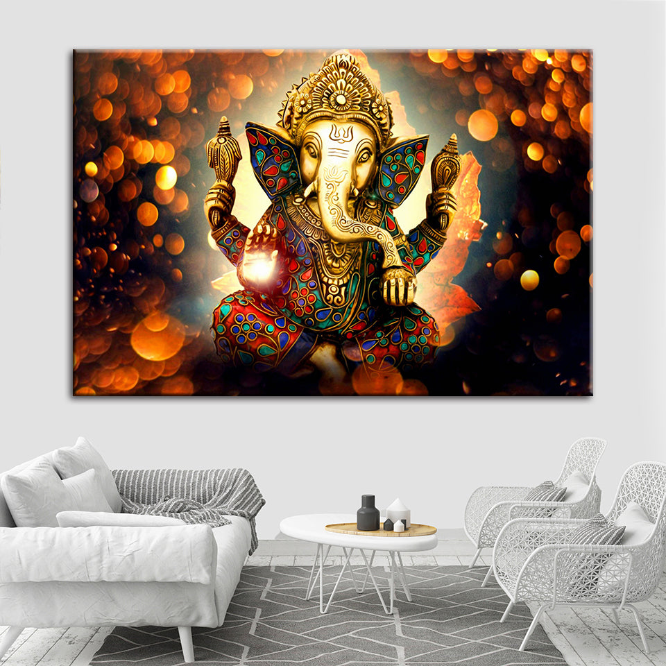 Hindu Lord Ganesha - Lerret Veggkunst Maleri