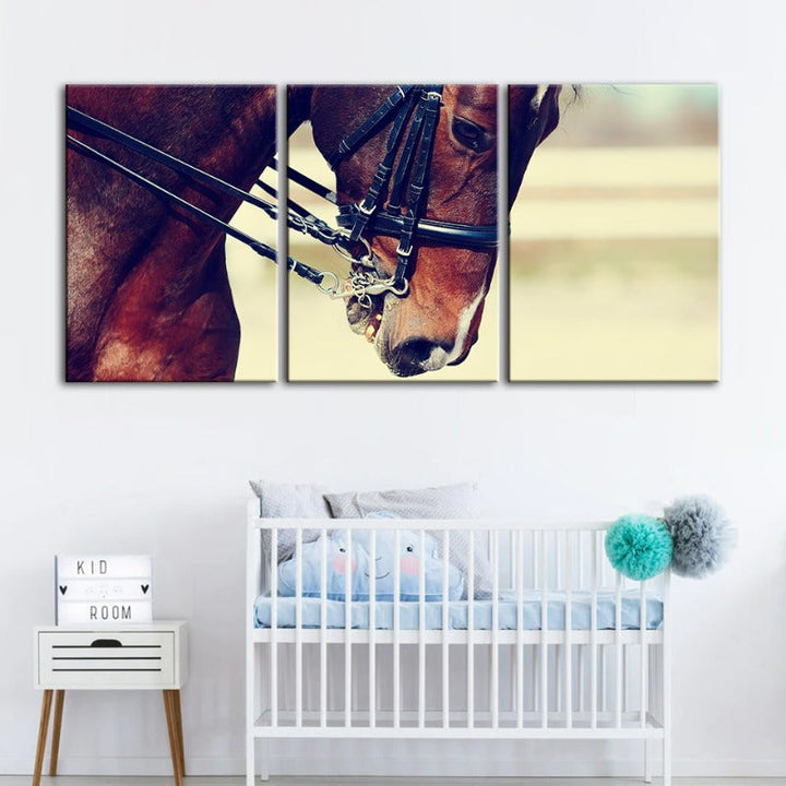 Elegant Halter Hest Canvas Veggkunst Maleri 3 Deler
