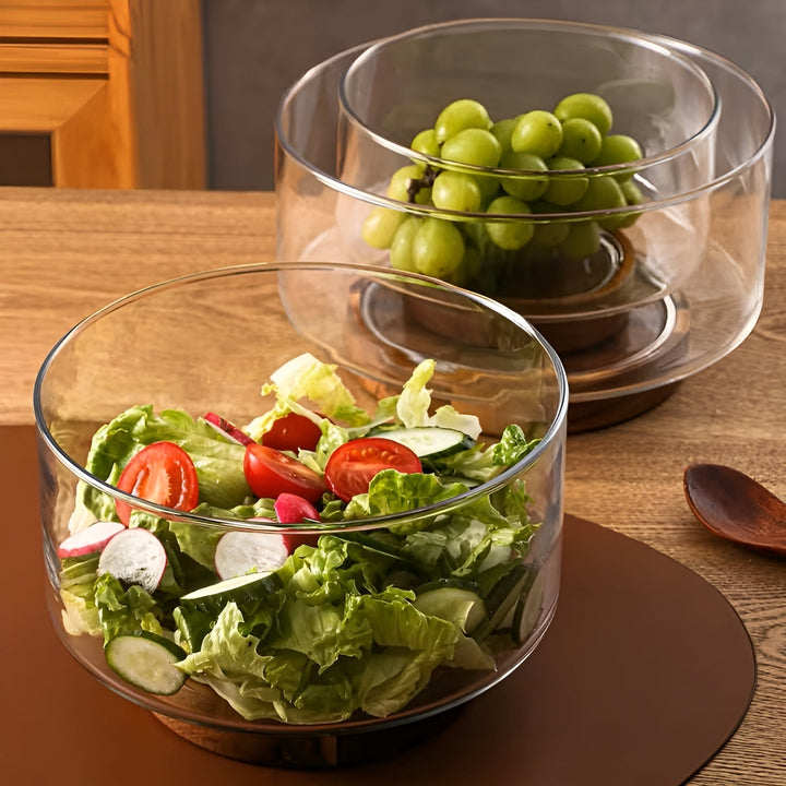 Glasskål med trebase – Elegant og dekorativ | Perfekt for frukt, snacks og salater på kjøkkenet | Skanto