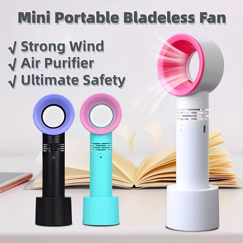 1pc USB Oppladbar Bladeless Håndholdt Vifte - Bærbar Mini Skrivebordsvifte med 3 Hastigheter for Reise, Camping, Kontor og Rombruk | Skanto