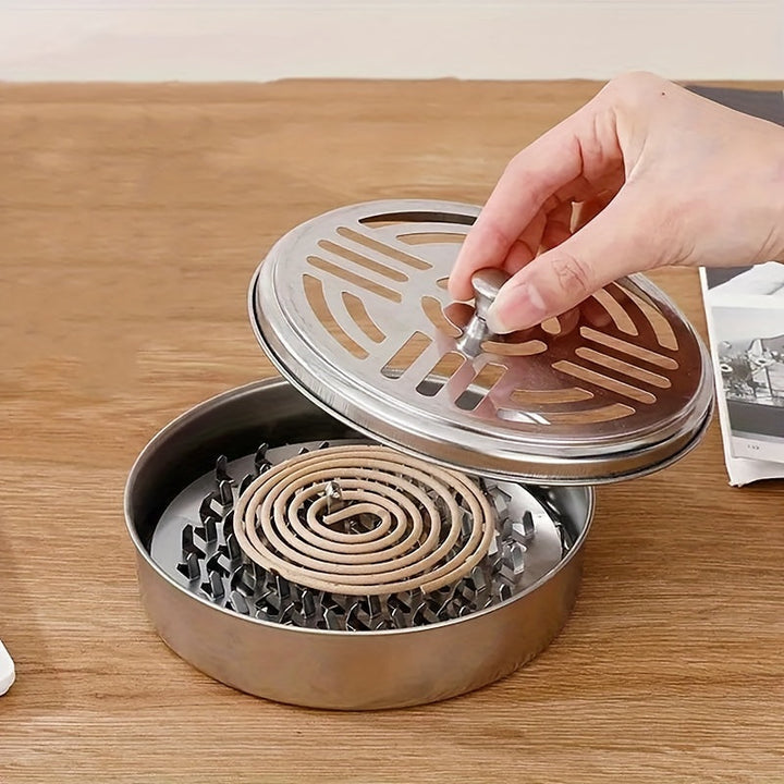 Skanto | Rustfritt stål mygg spiraler røkelsesbeholder med lokk – brannfast og varmebestandig askebeger for innendørs og utendørs bruk, ideell for stue, soverom og for bekjempelse av skadedyr