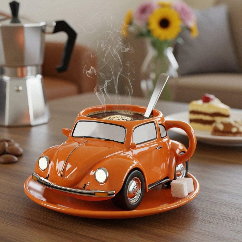 RetroCar Keramik-Kaffeebecher – Einzigartiges 3D-Design for Kaffee and Tee