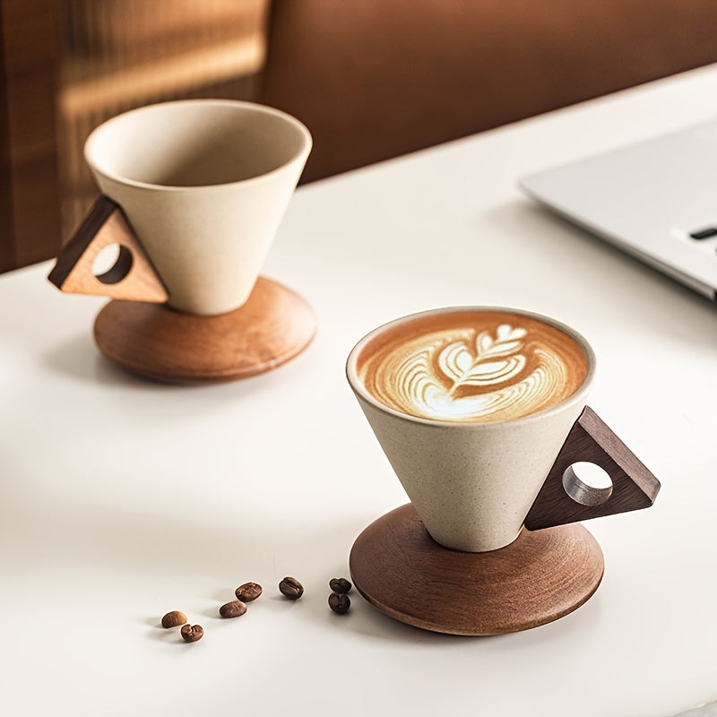 BaristaLuxe Keramisk Kaffeekopp 250ml – Håndlaget med treskaft og fat | Skanto
