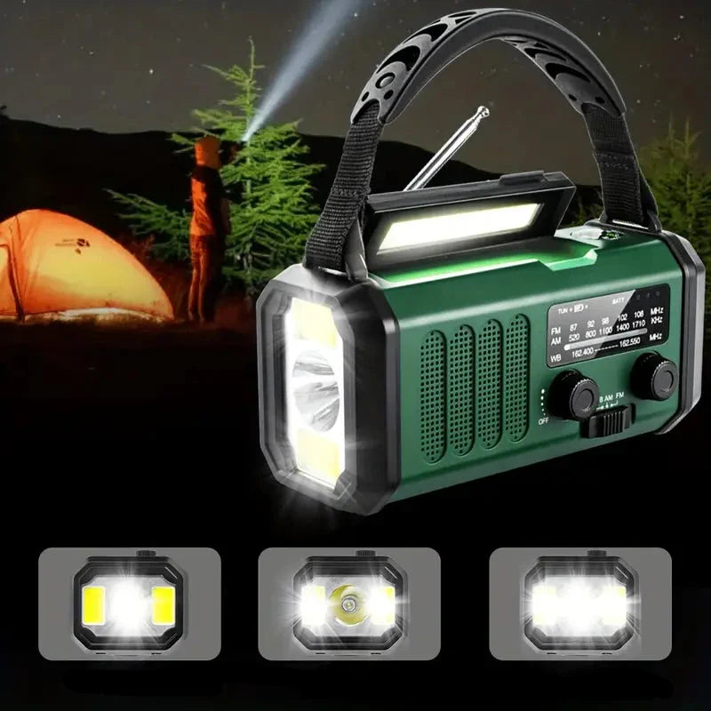 Skanto | Sol nød radio med power bank – sveiv radio med LED lys for camping & utendørs