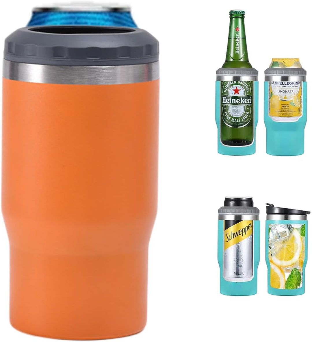 Skanto | 4 i 1 rustfritt stål boks/flaske isolator, 14Oz toveis lokk SUS isolert boks kjøler, ølboksholder (Svart)